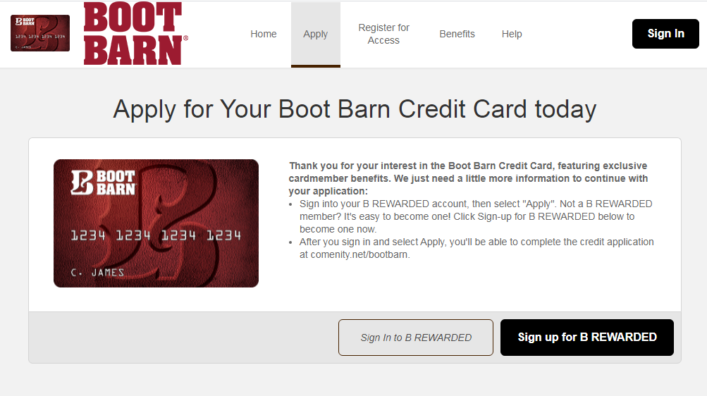 Boot Barn credit card apply