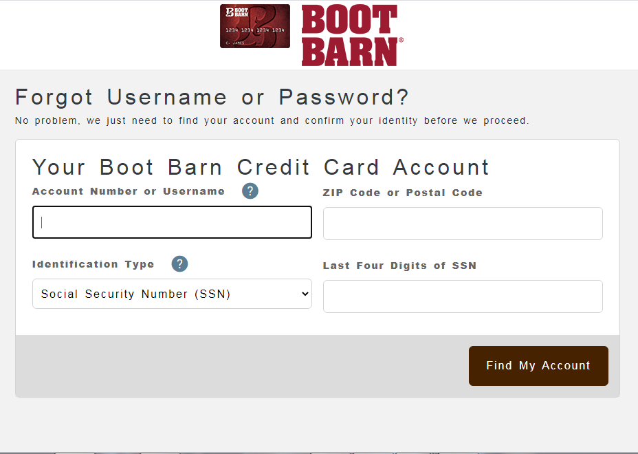 Boot Barn credit card forgot password